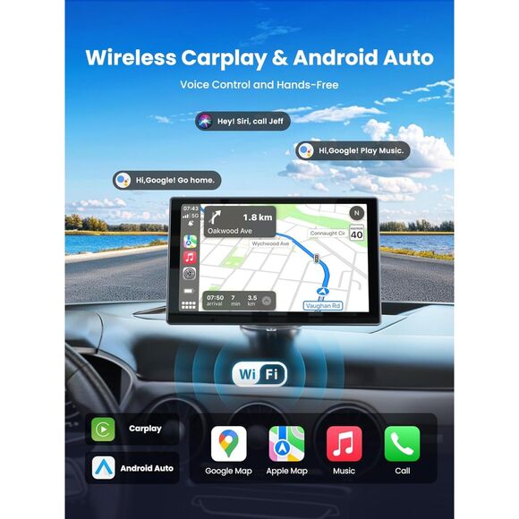 Carplay Screen for Car, 9 Portable Wireless Android Auto, 4K Dash Cam - Picture 3 of 8